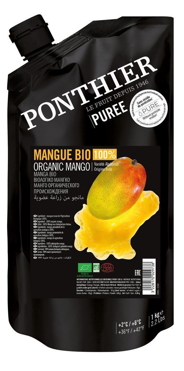 Ponthier Bio Mango-Püree 6x 1kg Fruchtpüree 100% BIO Alphonso Mangos