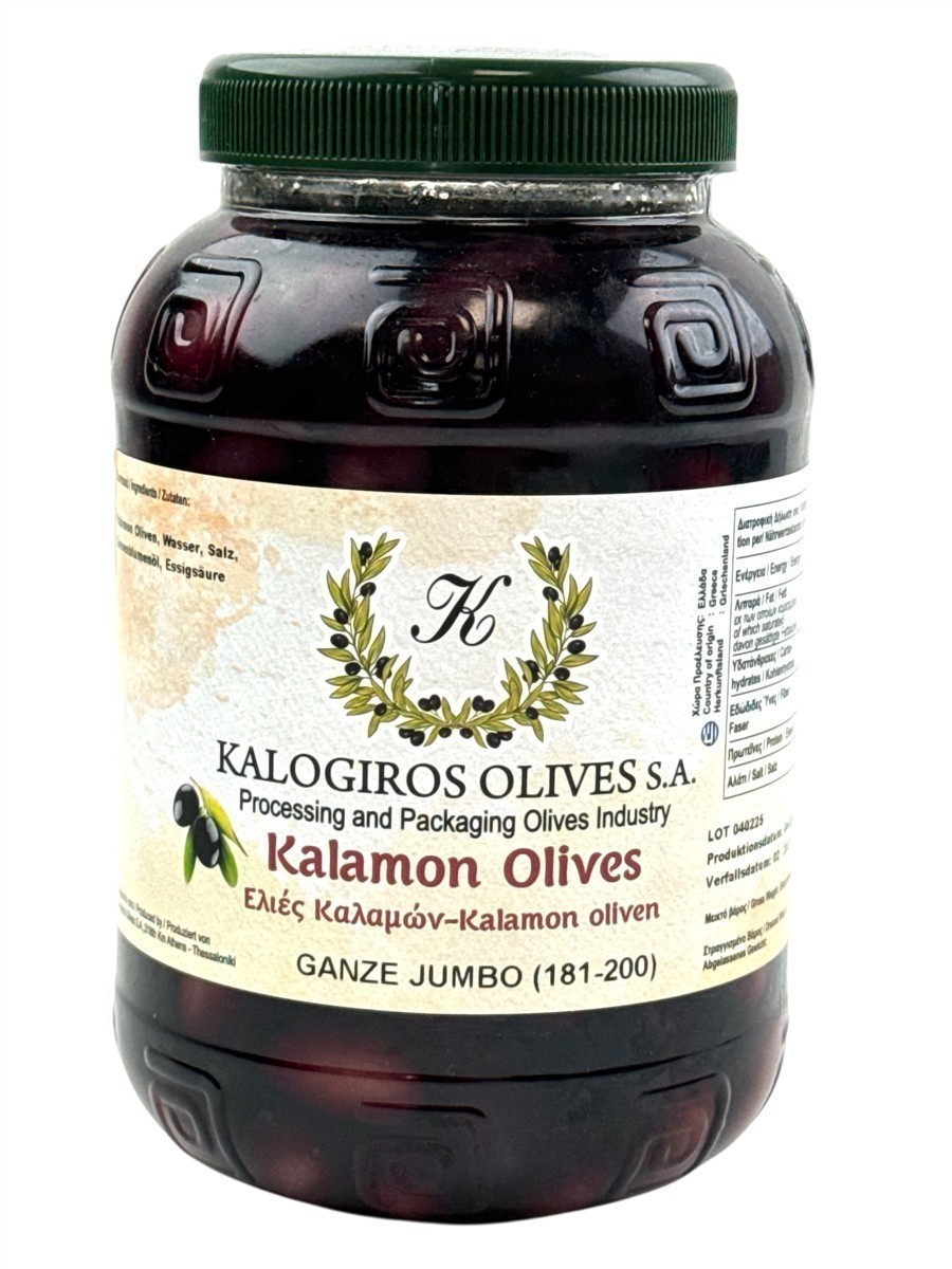 Kalogiros Kalamata Oliven ganz 5x 1kg griechische Jumbo Oliven in Salzlake