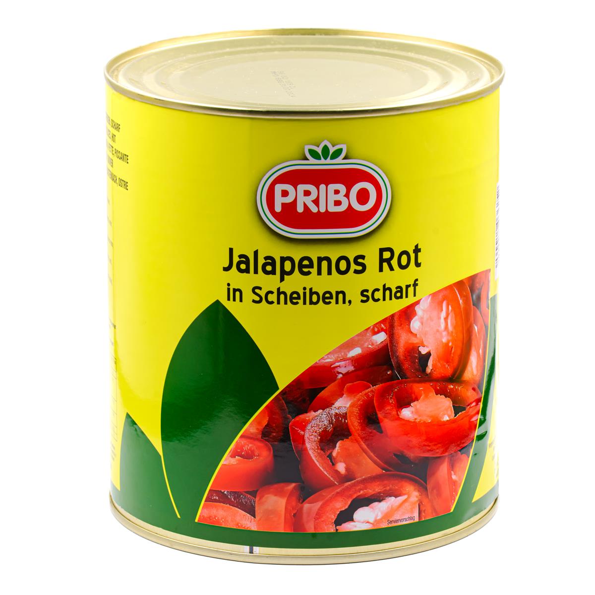 PRIBO rote Jalapenos in Scheiben FM 6x 3000g ATG 1500g Dose