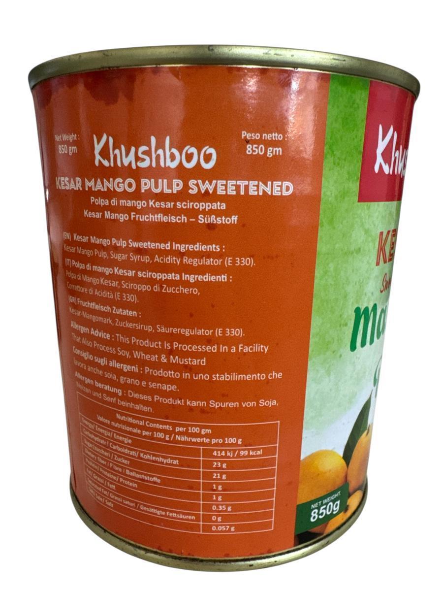 Khushboo Kesar Mango Püree 6x 850g mit indischer, saftiger Mangofrucht