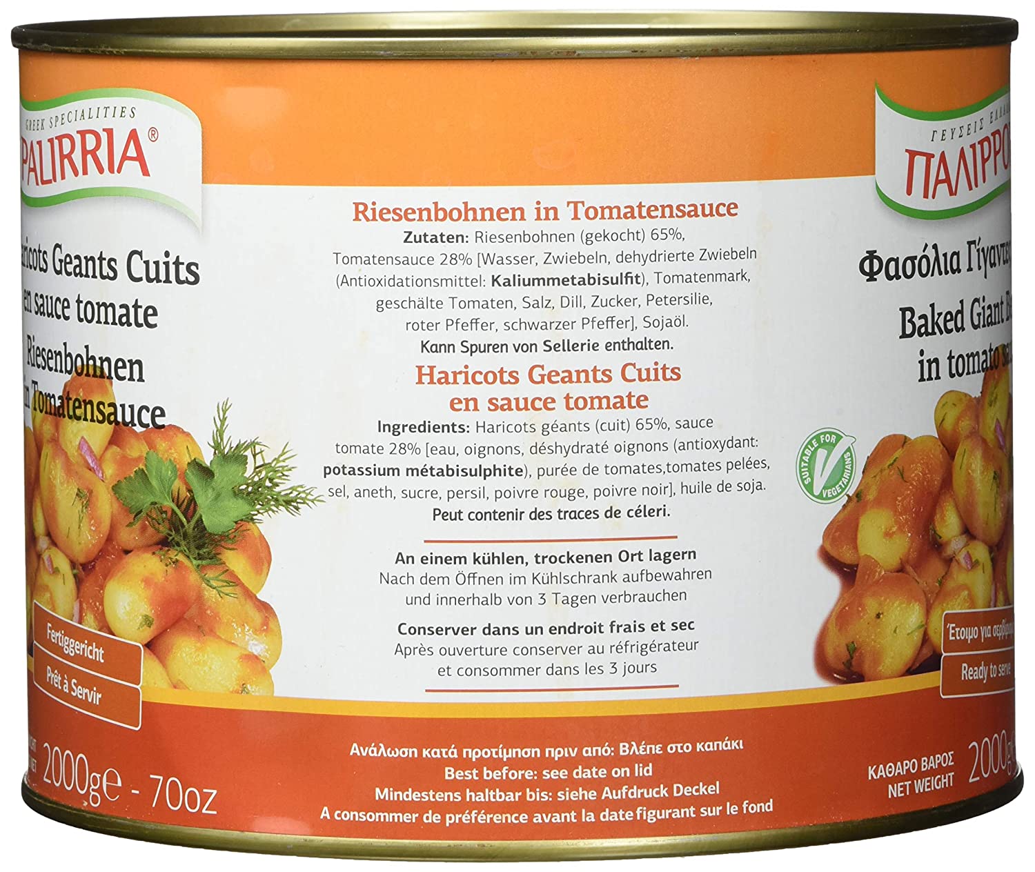 Palirria Riesenbohnen 6x 2kg gekocht in Zwiebel-Tomatensauce Griechische Bohnen