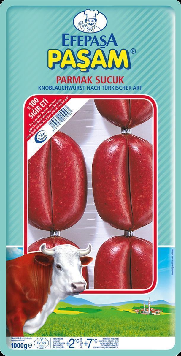 Efepasa Pasam Parmak Sucuk 9x 1kg Knoblauch-Wurst aus Rindfleisch